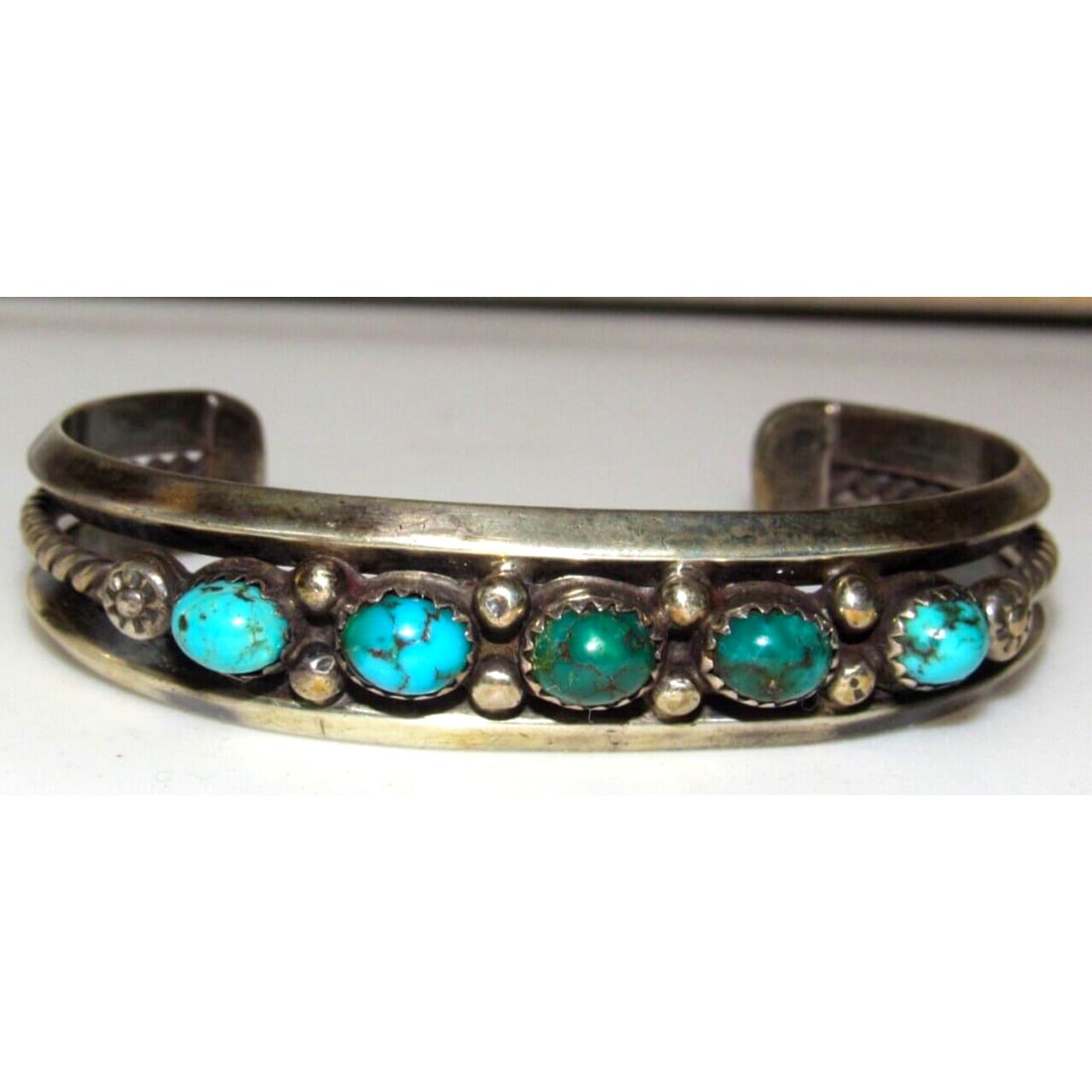 Old Pawn Navajo Turquoise Stacker Cuff Bracelet Sterling