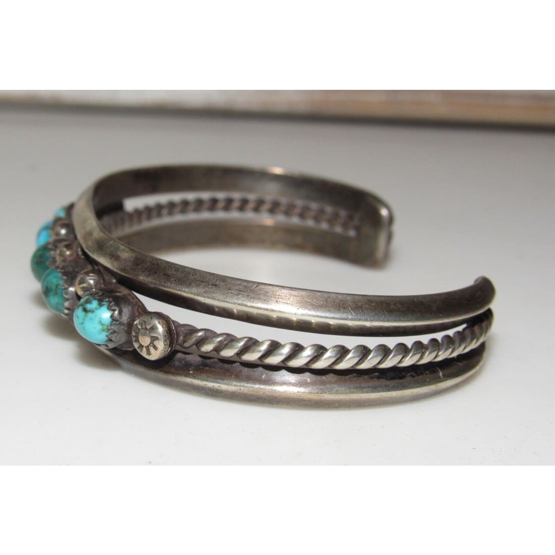 Old Pawn Navajo Turquoise Stacker Cuff Bracelet Sterling