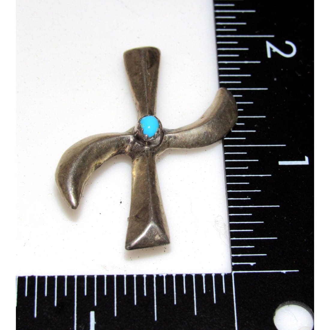 Old Pawn Navajo Whirling Logs Pin Brooch Sterling Turquoise