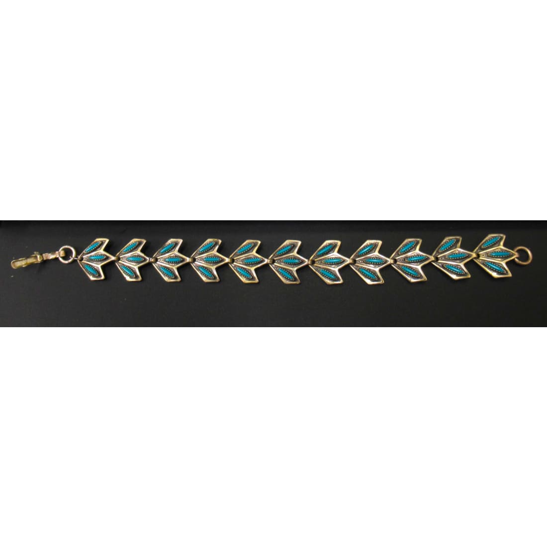 Old Pawn Zuni Link Bracelet Petit Point Turquoise Sterling