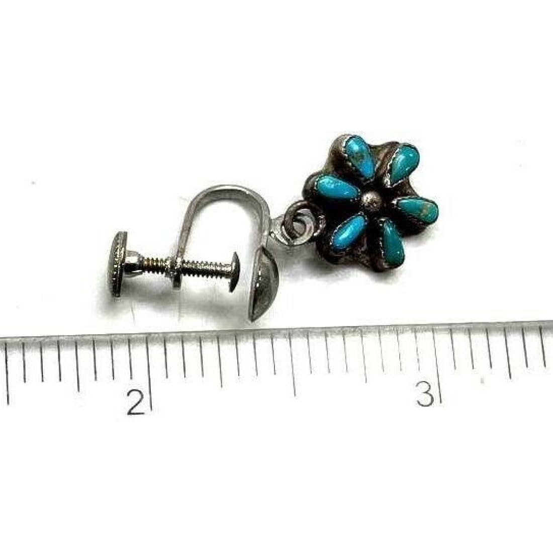 Old Pawn Zuni Turquoise Cluster Sterling Silver Screw Back Earrings Native American