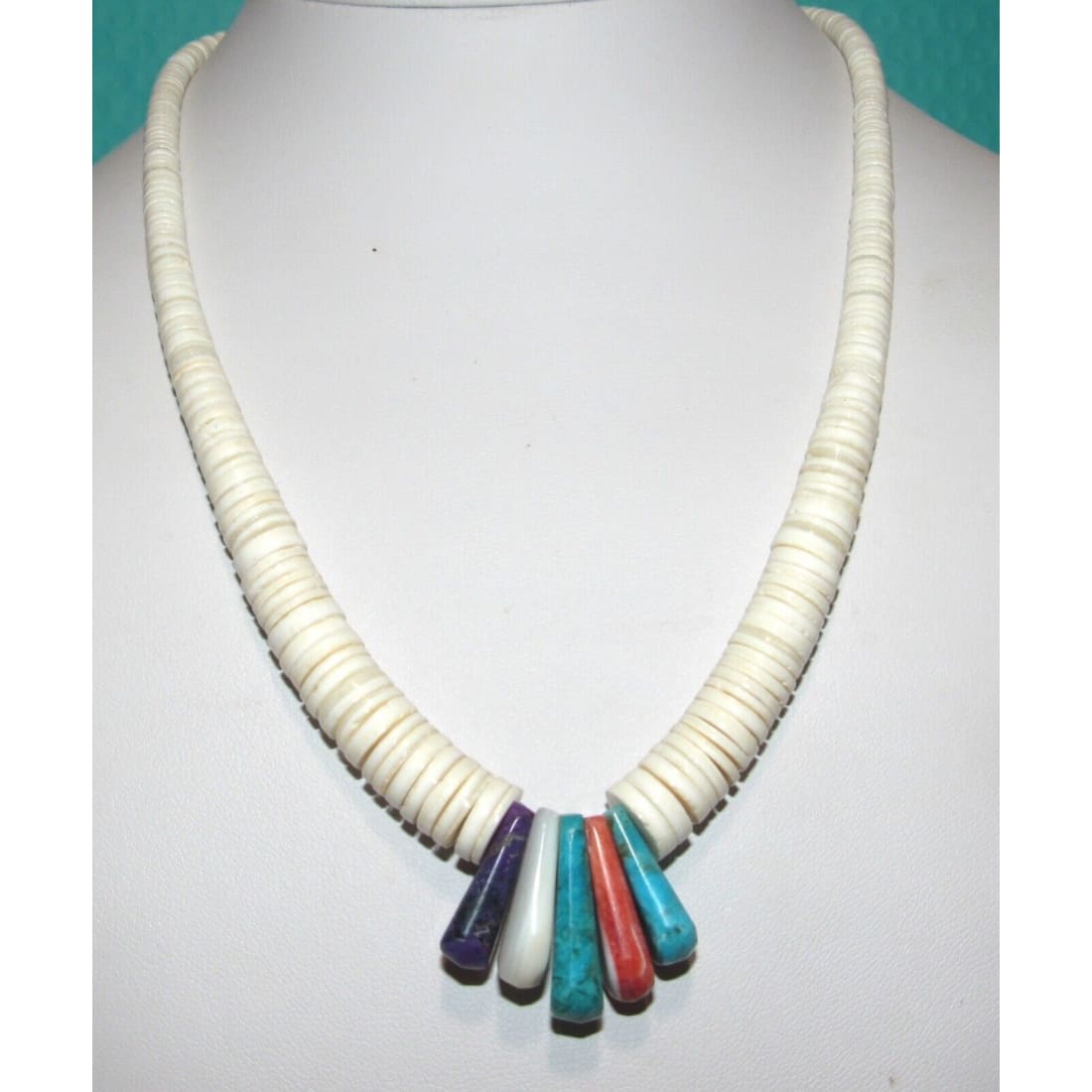 Santo Domingo Lupe Lovato Heishi Necklace White Shell Turquoise Spiny Oyster Native American