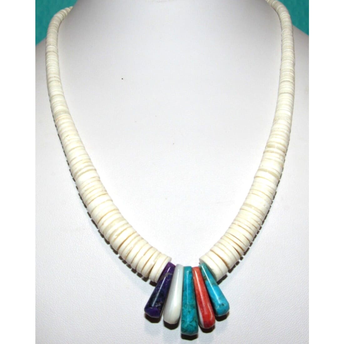 Santo Domingo Lupe Lovato Heishi Necklace White Shell Turquoise Spiny Oyster Native American