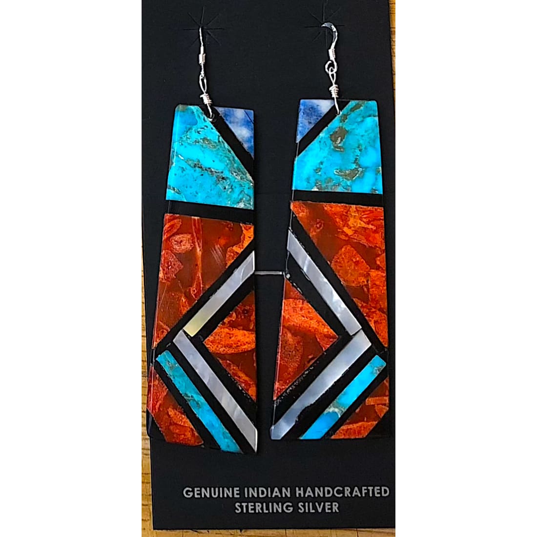 Santo Domingo Spiny Turquoise Jet Slab Earrings Sterling