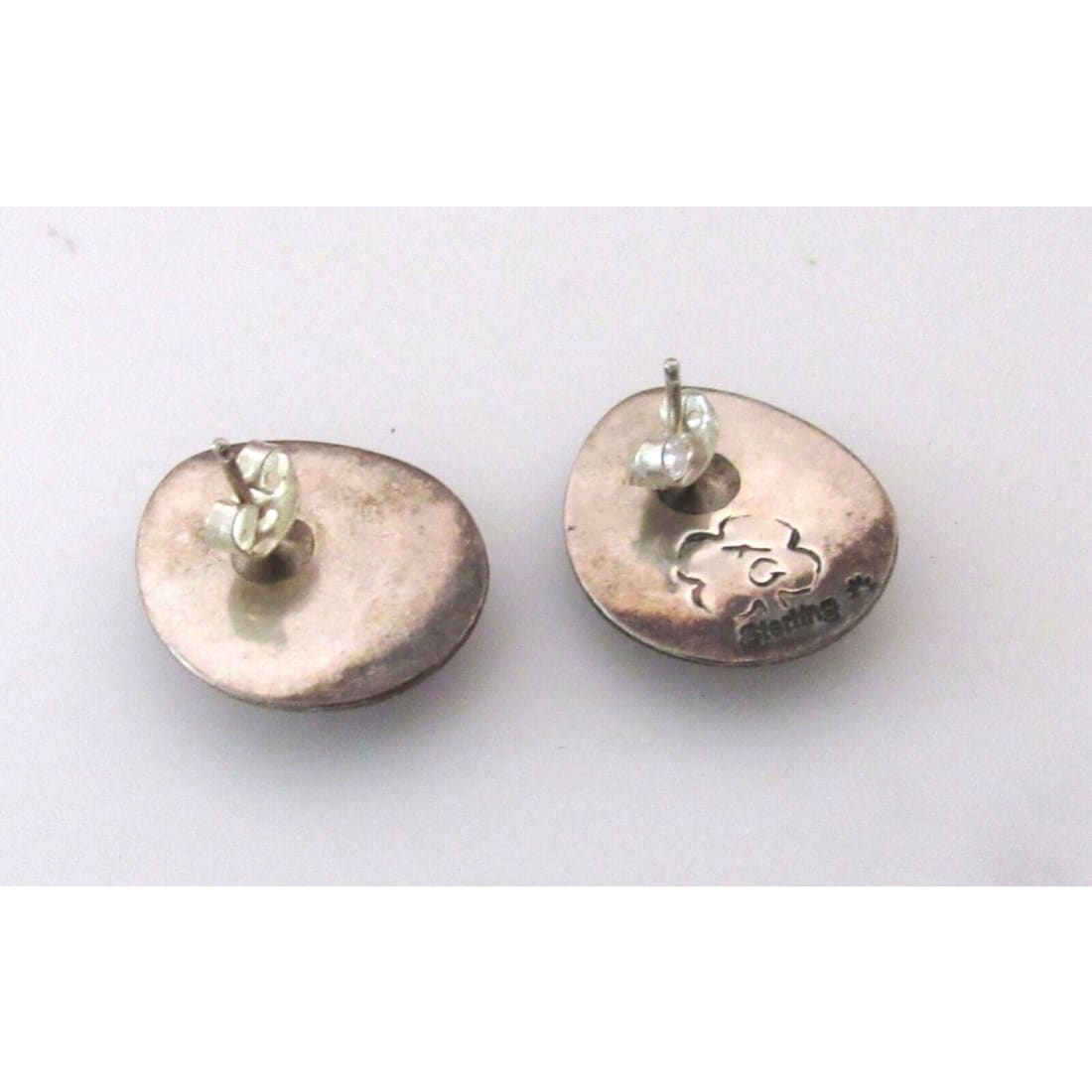 TEDDY GOODLUCK Vintage NAVAJO Sterling Silver Shadowbox Orange Spiny Earrings Native American