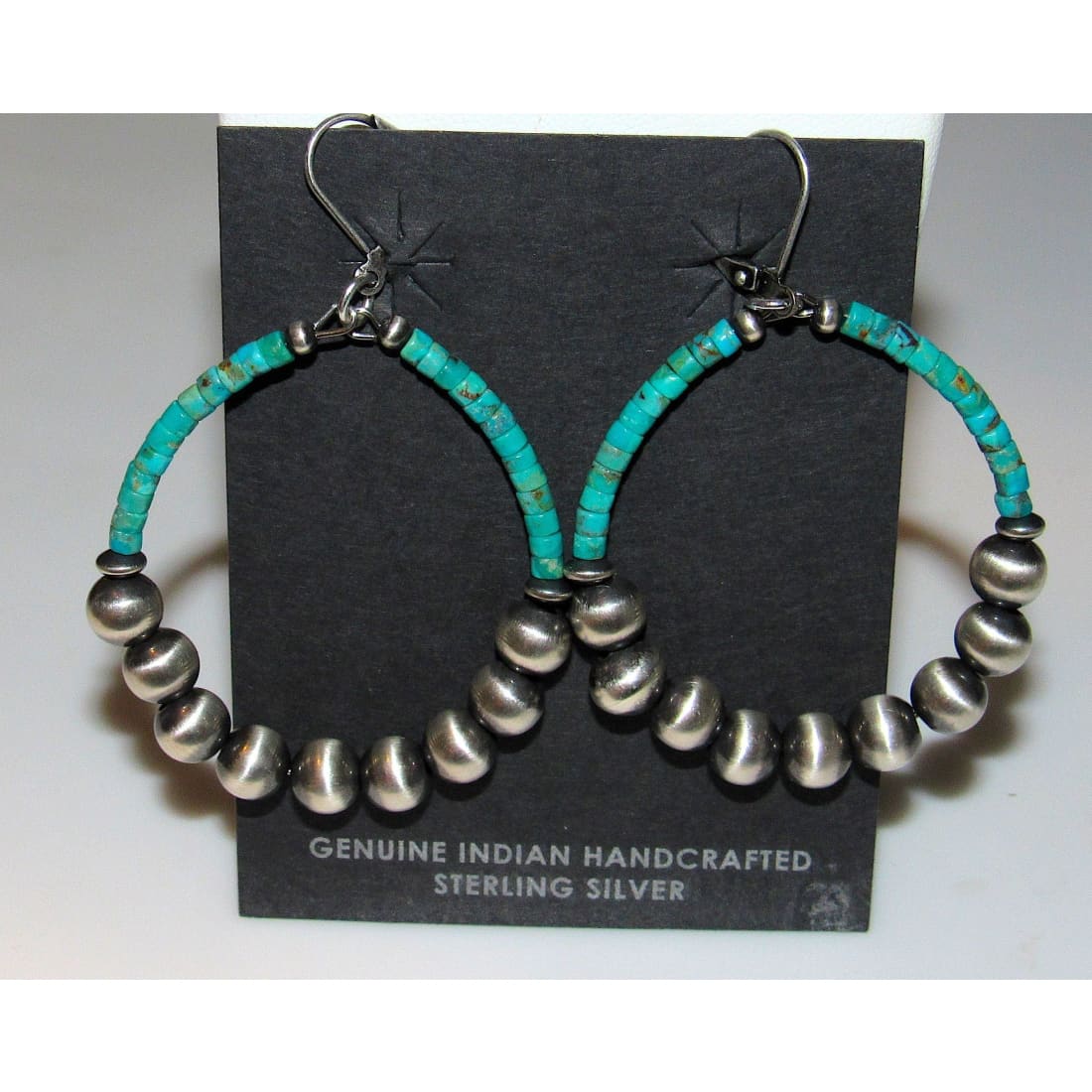 Turquoise Beaded Earrings, Native American Navajo Kingman Turquoise Sterling Silver Navajo Pearls Beaded Hoop Earrings The Southwestern Style Gallery