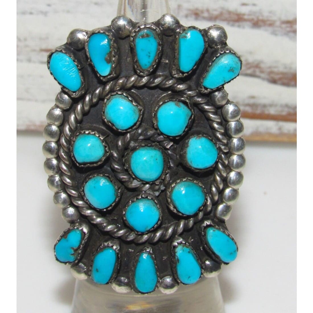 Vintage Navajo Cluster Ring Sz 5.5 Sterling Silver Blue Gem