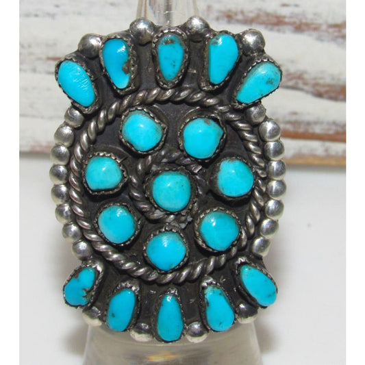 Vintage Navajo Cluster Ring Sz 5.5 Sterling Silver Blue Gem