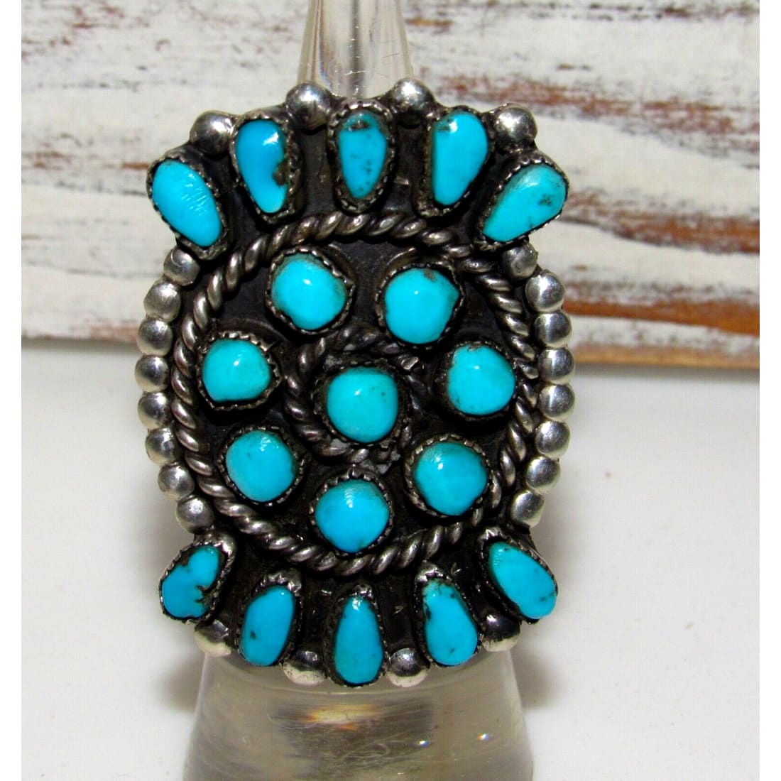 Vintage Navajo Cluster Ring Sz 5.5 Sterling Silver Blue Gem