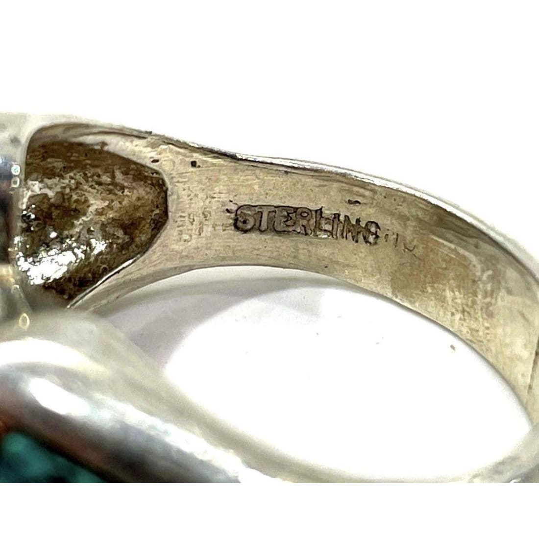 Vintage Navajo Inlay Ring Sz 6.5 Sterling Turquoise Coral