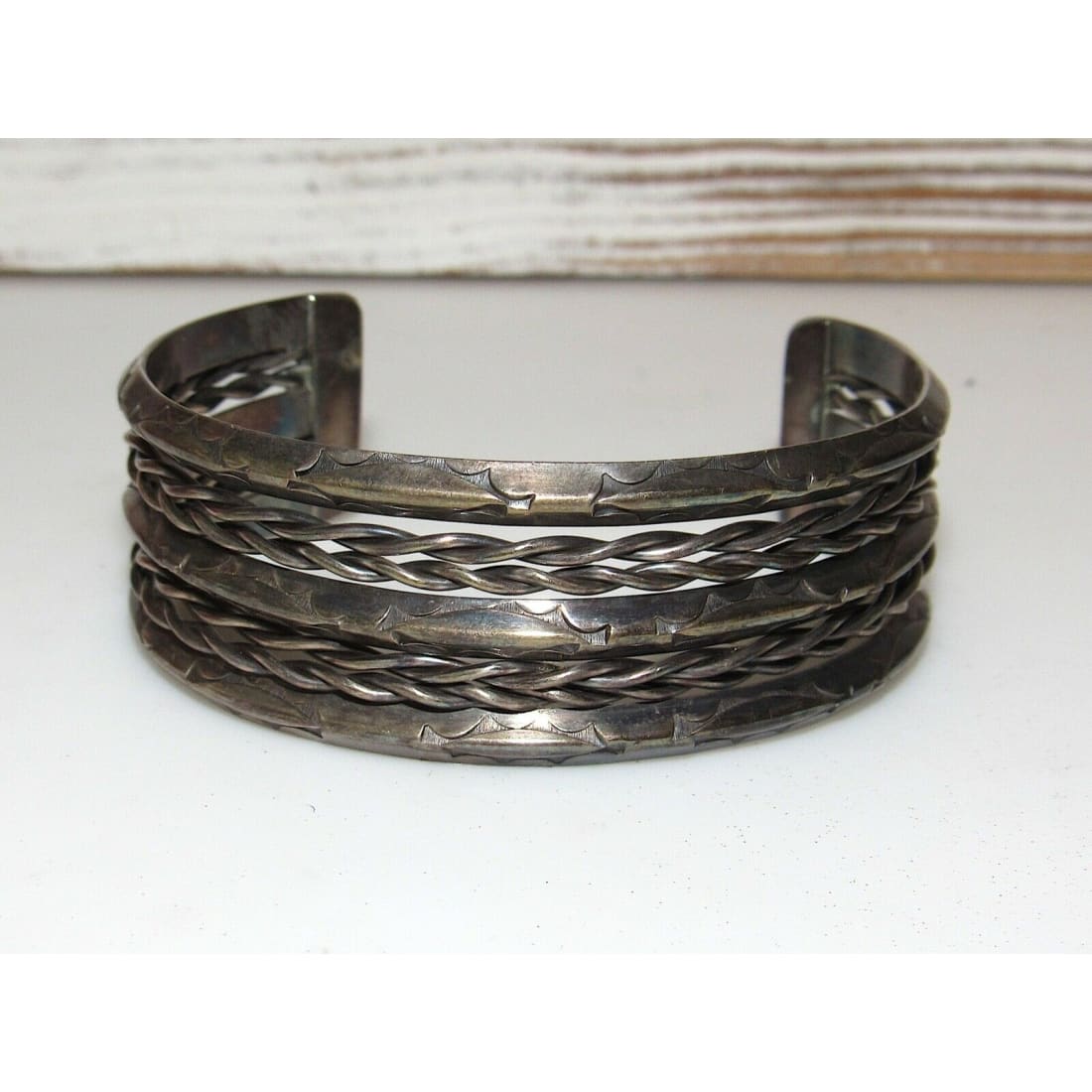 Vintage Navajo Sterling Silver Cuff Bracelet Double Twisted
