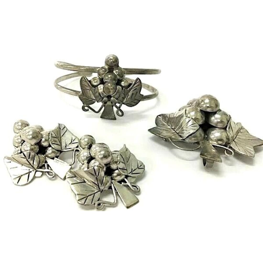 VTG 925 TAXCO Mexico 3D Grape Design Bracelet Clip Earrings