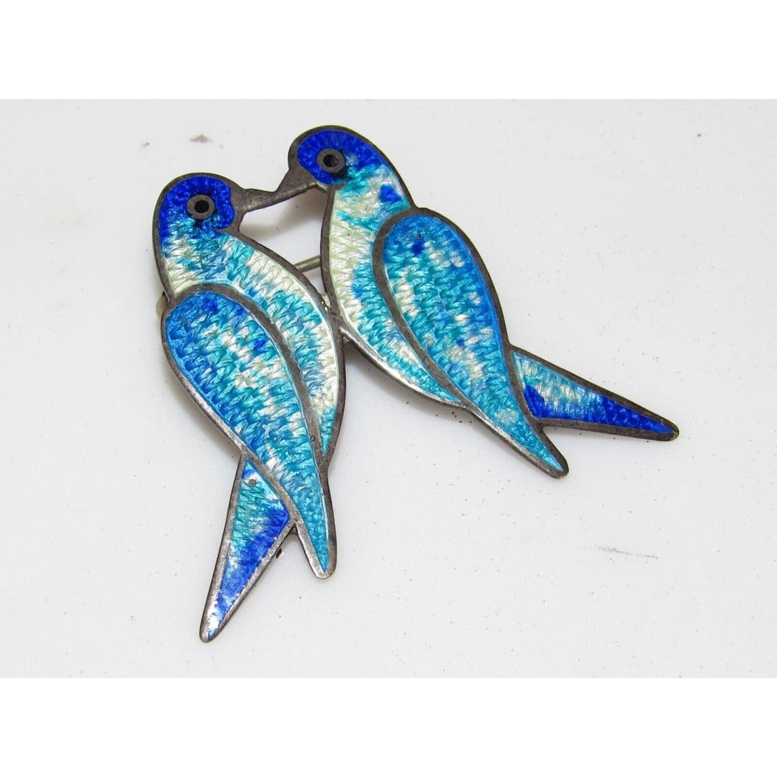 VTG 925 TAXCO Mexico Enamel Lovebirds Brooch Pin Sterling