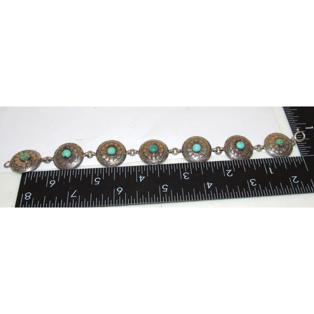 VTG Navajo Concho Link Bracelet Sterling Silver Turquoise -