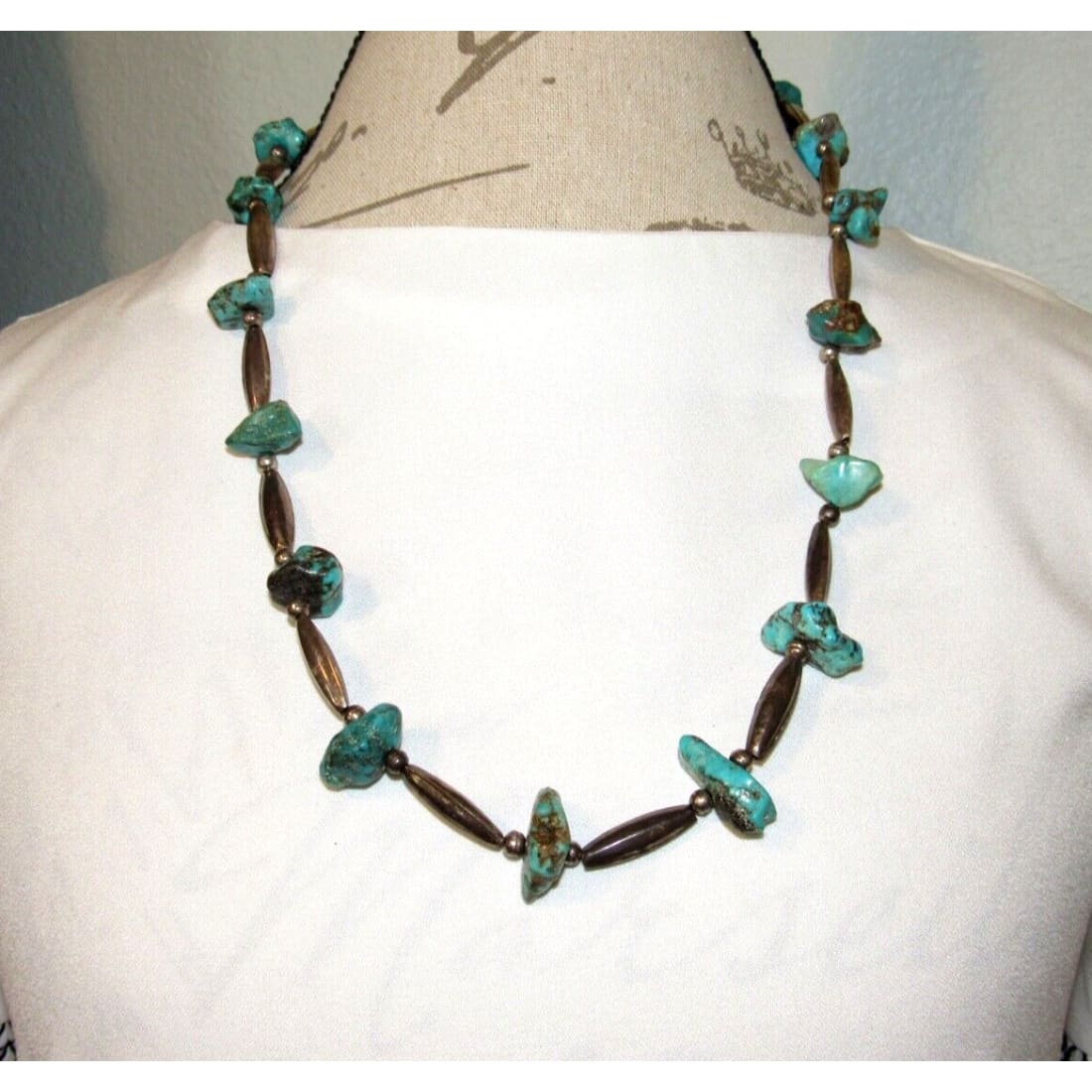 VTG Navajo Kingman Nugget Necklace Sterling Navajo Pearls