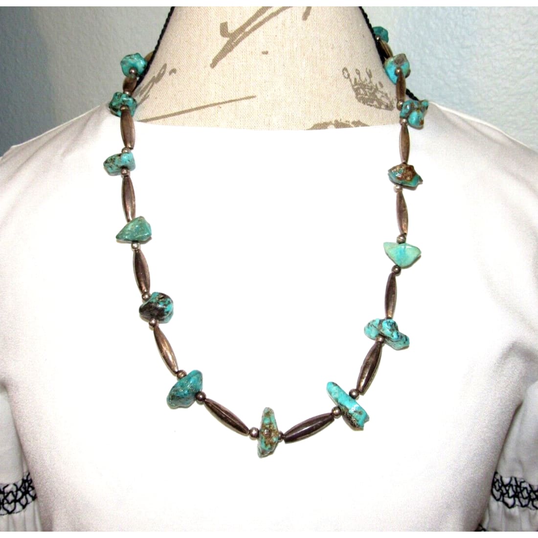 VTG Navajo Kingman Nugget Necklace Sterling Navajo Pearls