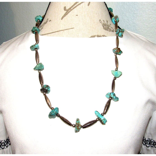 VTG Navajo Kingman Nugget Necklace Sterling Navajo Pearls