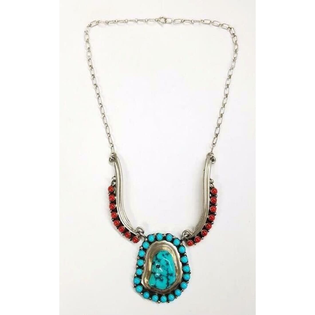 VTG Navajo Kingman Turquoise Coral Necklace Robert Kelly
