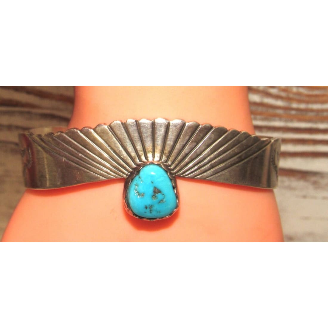 VTG Navajo Kingman Turquoise Cuff Bracelet Sterling Silver