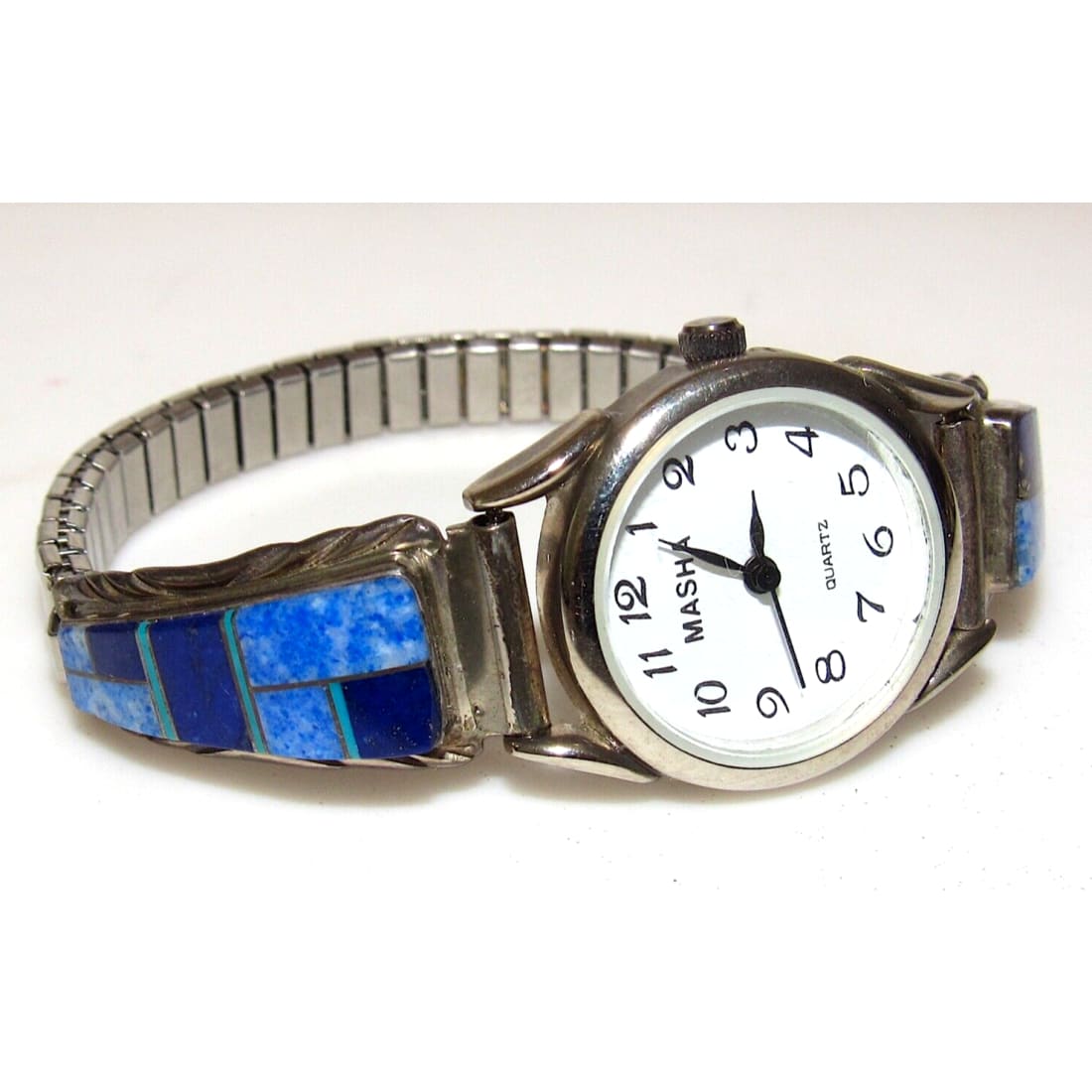 VTG Navajo Lapis Inlay Adjustable Watch Tips Sterling Silver