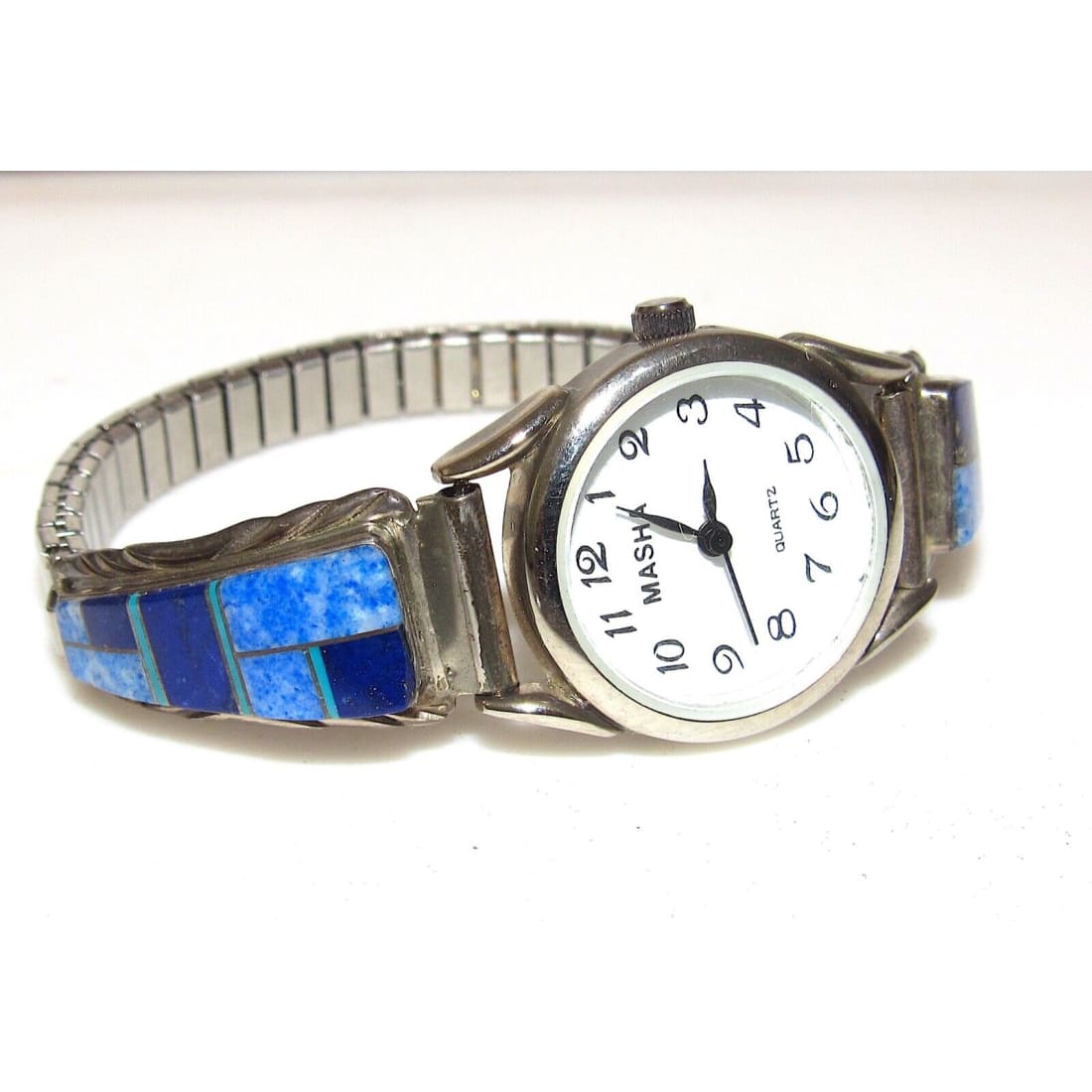 VTG Navajo Lapis Inlay Adjustable Watch Tips Sterling Silver