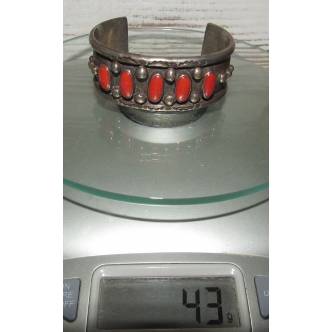 VTG Navajo Mediterranean Coral Cuff Bracelet Sterling Silver