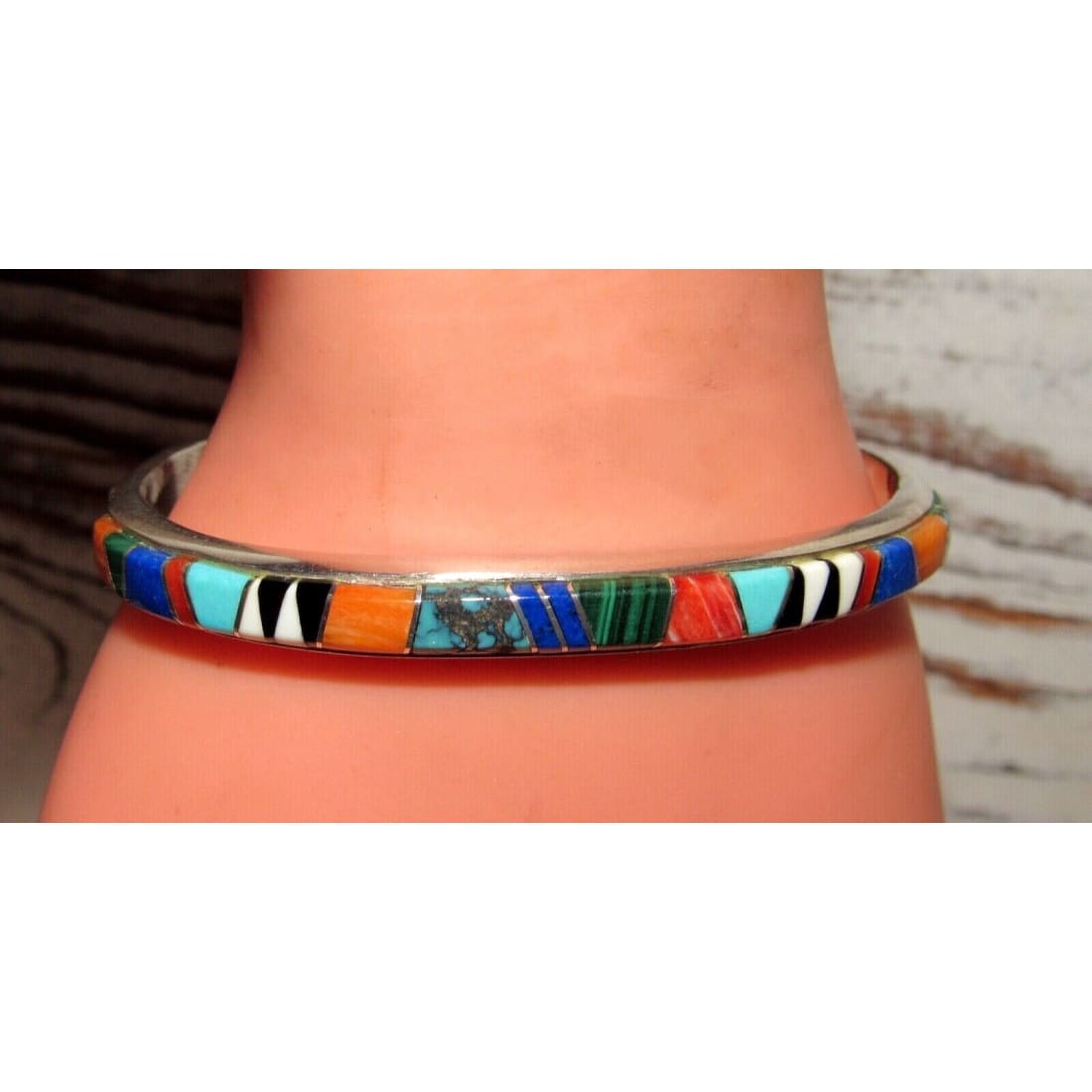 VTG Navajo Multi Stone Inlay Stacker Cuff Bracelet Sterling