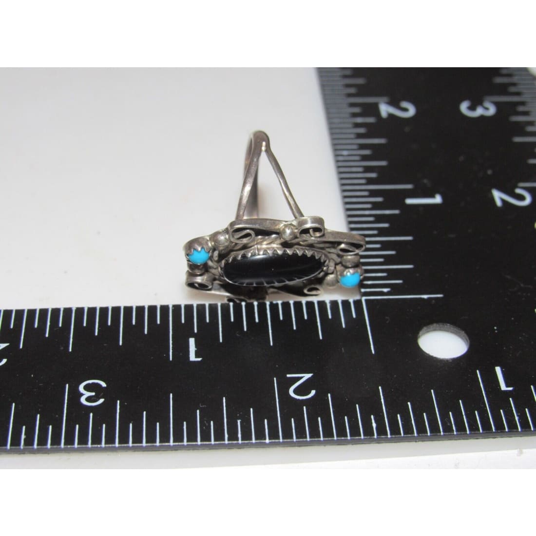 VTG Navajo Onyx Turquoise Ring Size 7 Sterling Silver