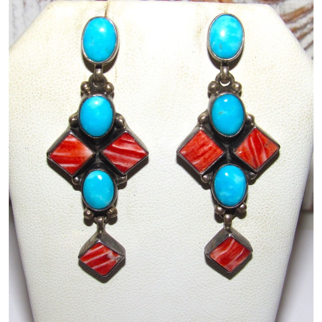 VTG Navajo Red Spiny Turquoise Cluster Sterling Silver