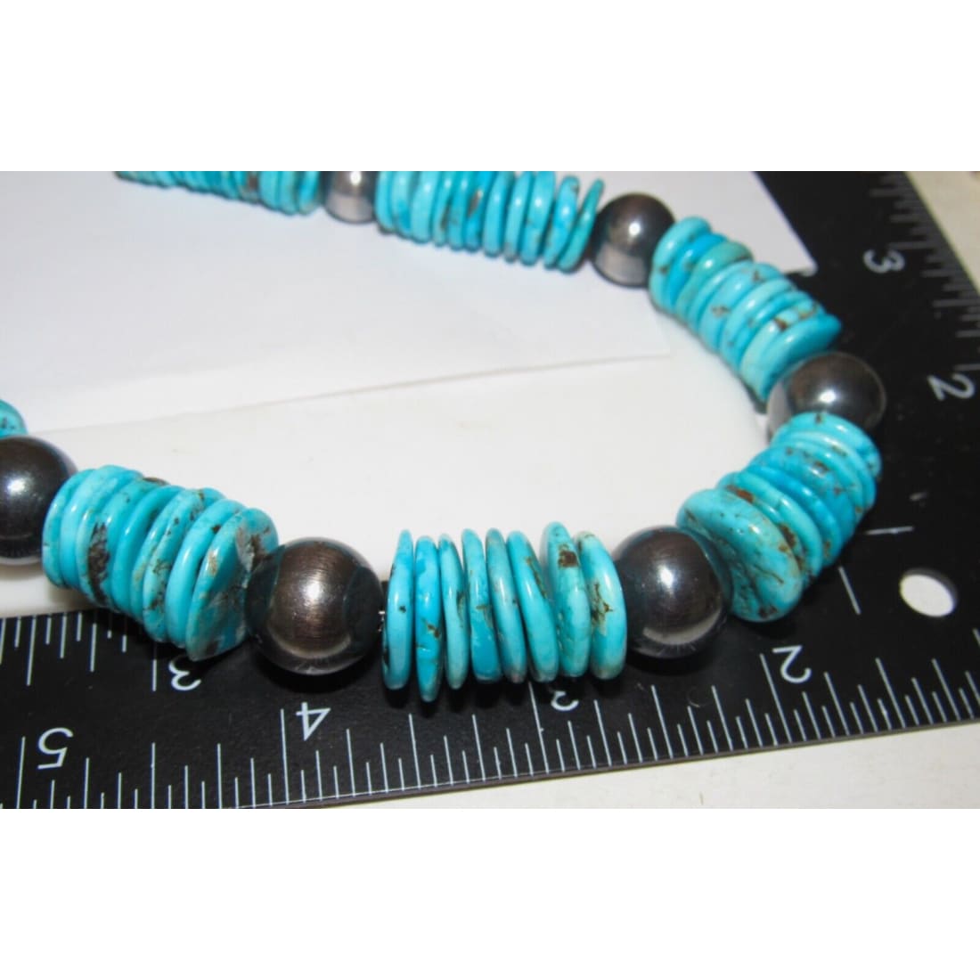 VTG Navajo Rolled Kingman Turquoise & Sterling Beads Heishi