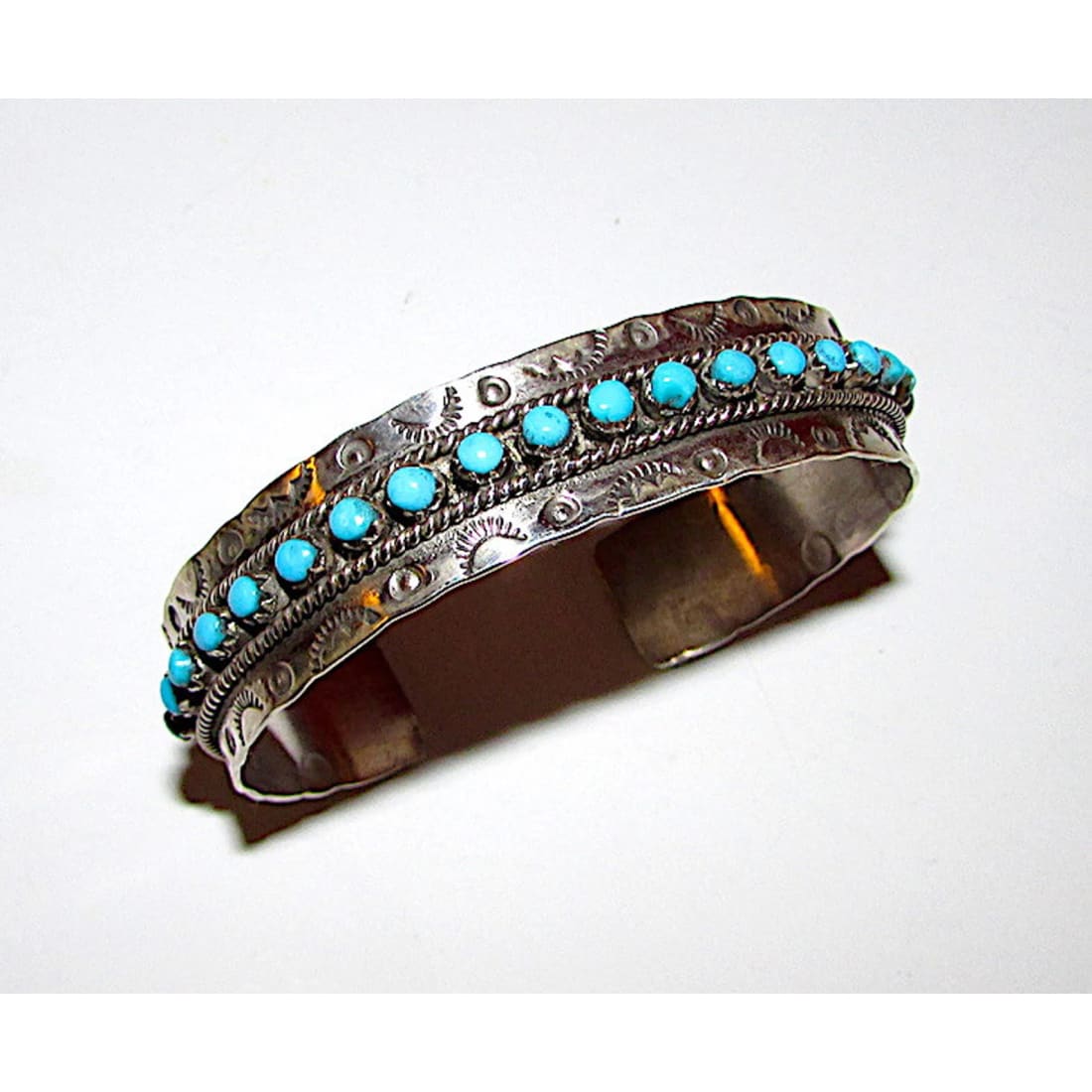 VTG Navajo Snake Eye Turquoise Ingot Sterling Cuff Bracelet