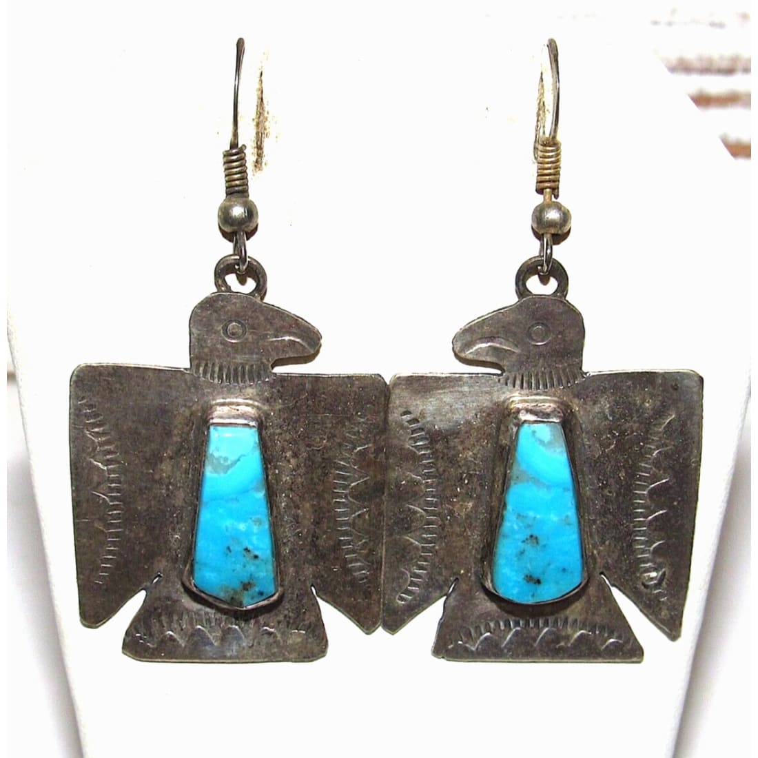 VTG Navajo Thunderbird Earrings Hand Stamped Sterling Silver