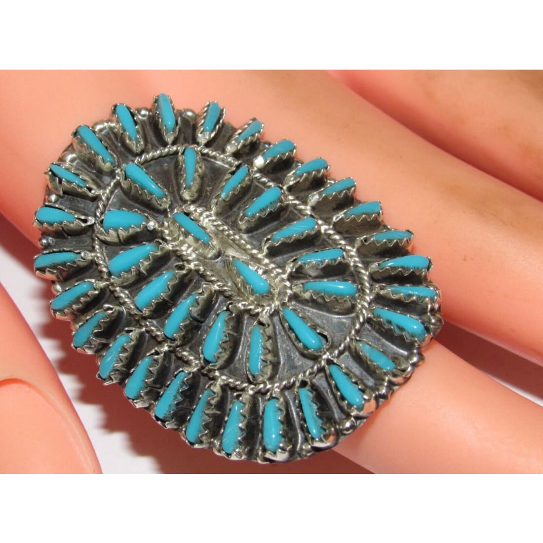 VTG Navajo Turquoise Cluster Ring Sz 9.5 Sterling Silver