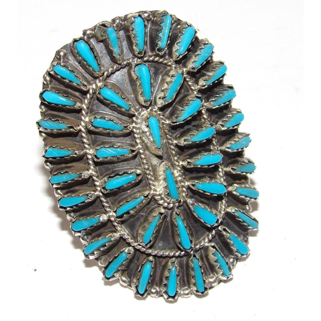 VTG Navajo Turquoise Cluster Ring Sz 9.5 Sterling Silver