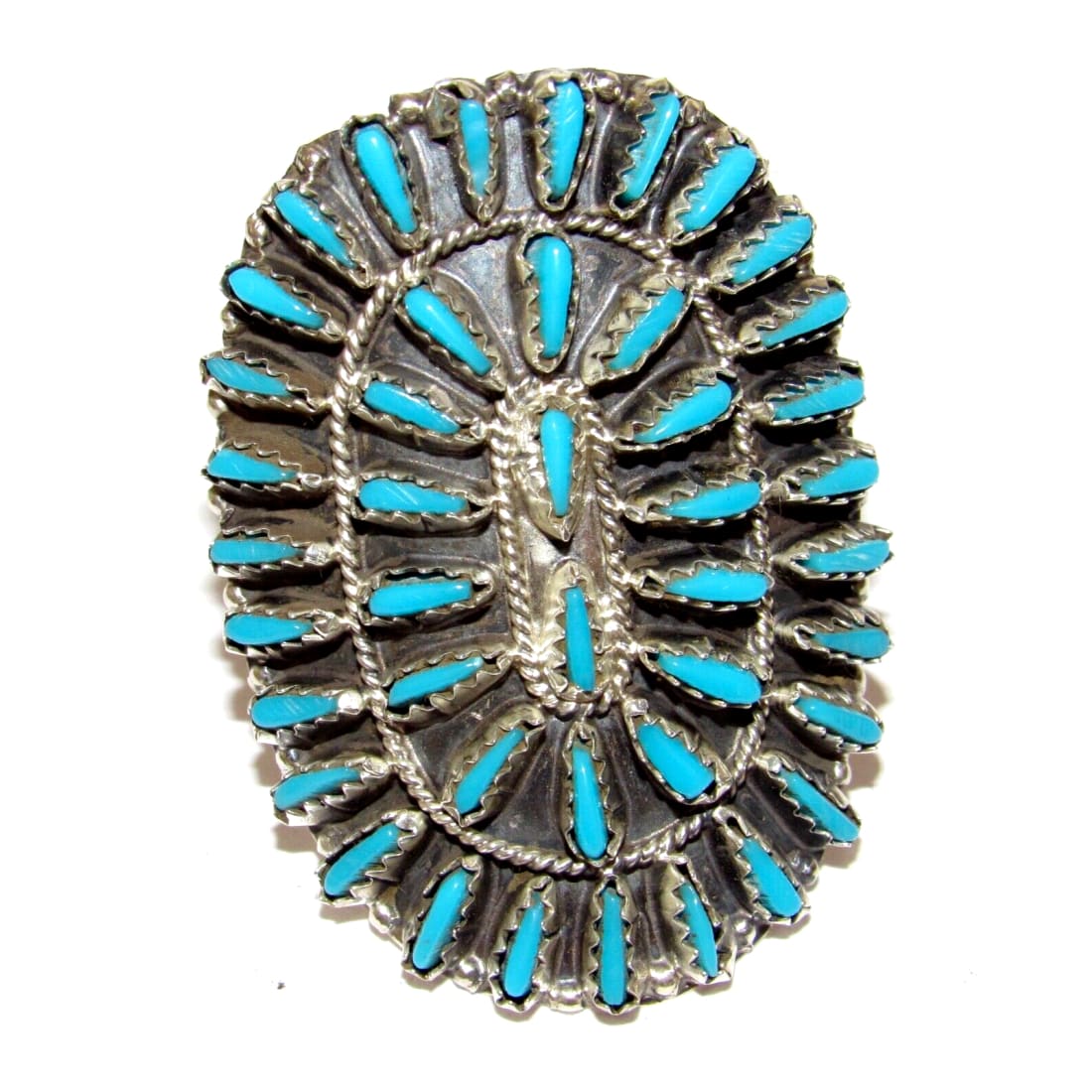VTG Navajo Turquoise Cluster Ring Sz 9.5 Sterling Silver