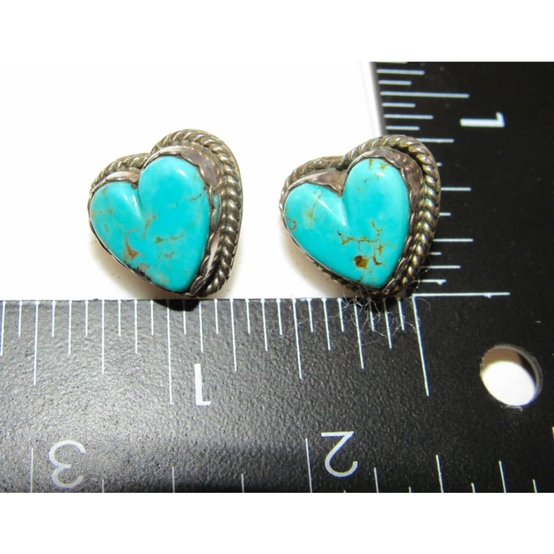 VTG Navajo Turquoise Heart Earrings Sterling Silver Posts