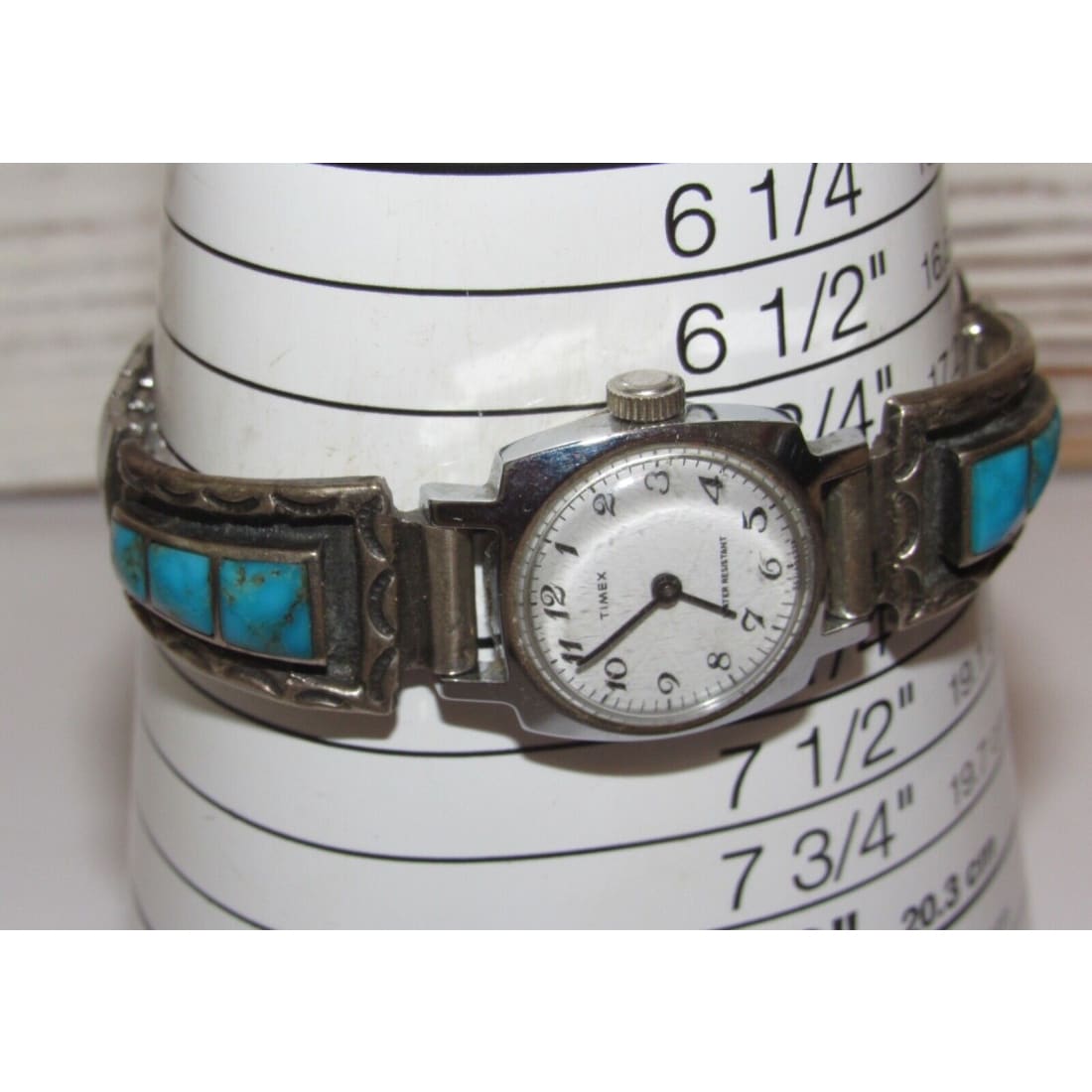 VTG Navajo Turquoise Inlay Adjustable Watch Sterling Silver
