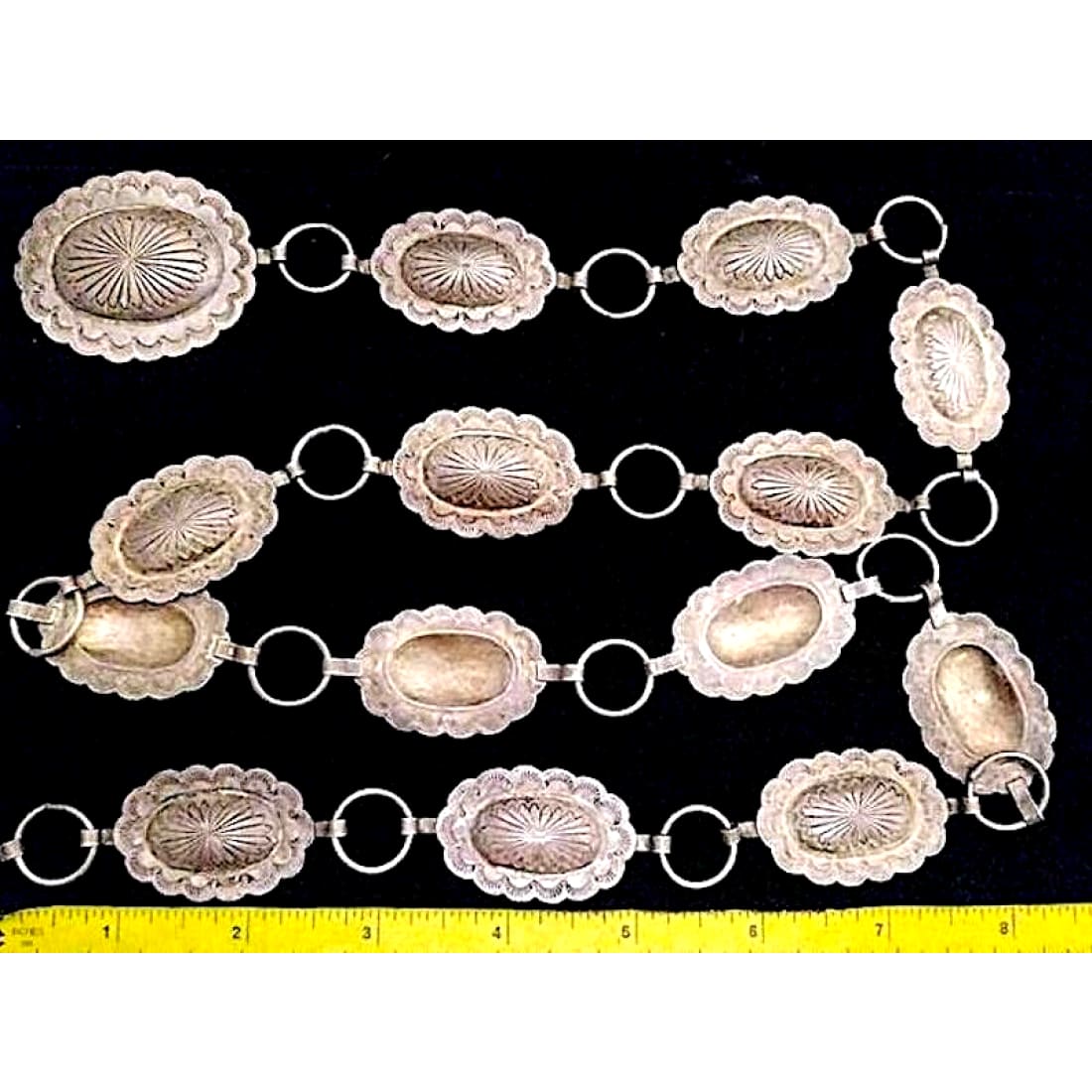 VTG Old Pawn Navajo Sterling Silver Ingot Concho Belt 100G