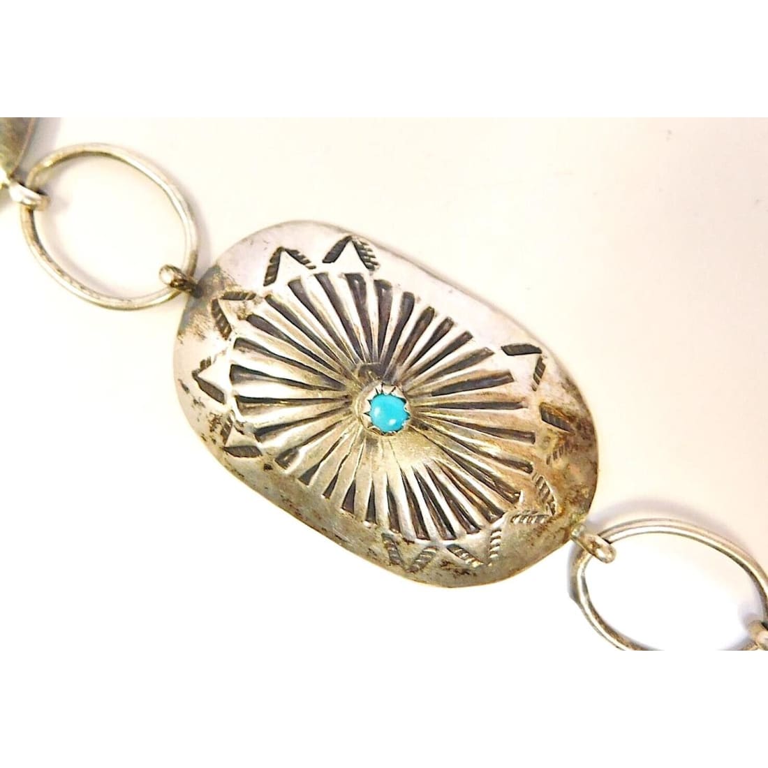 VTG Old Pawn Navajo Sterling Silver Turquoise Concho Belt