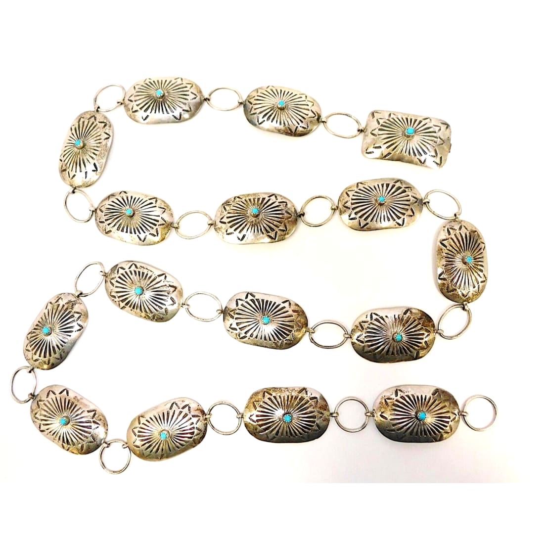 VTG Old Pawn Navajo Sterling Silver Turquoise Concho Belt