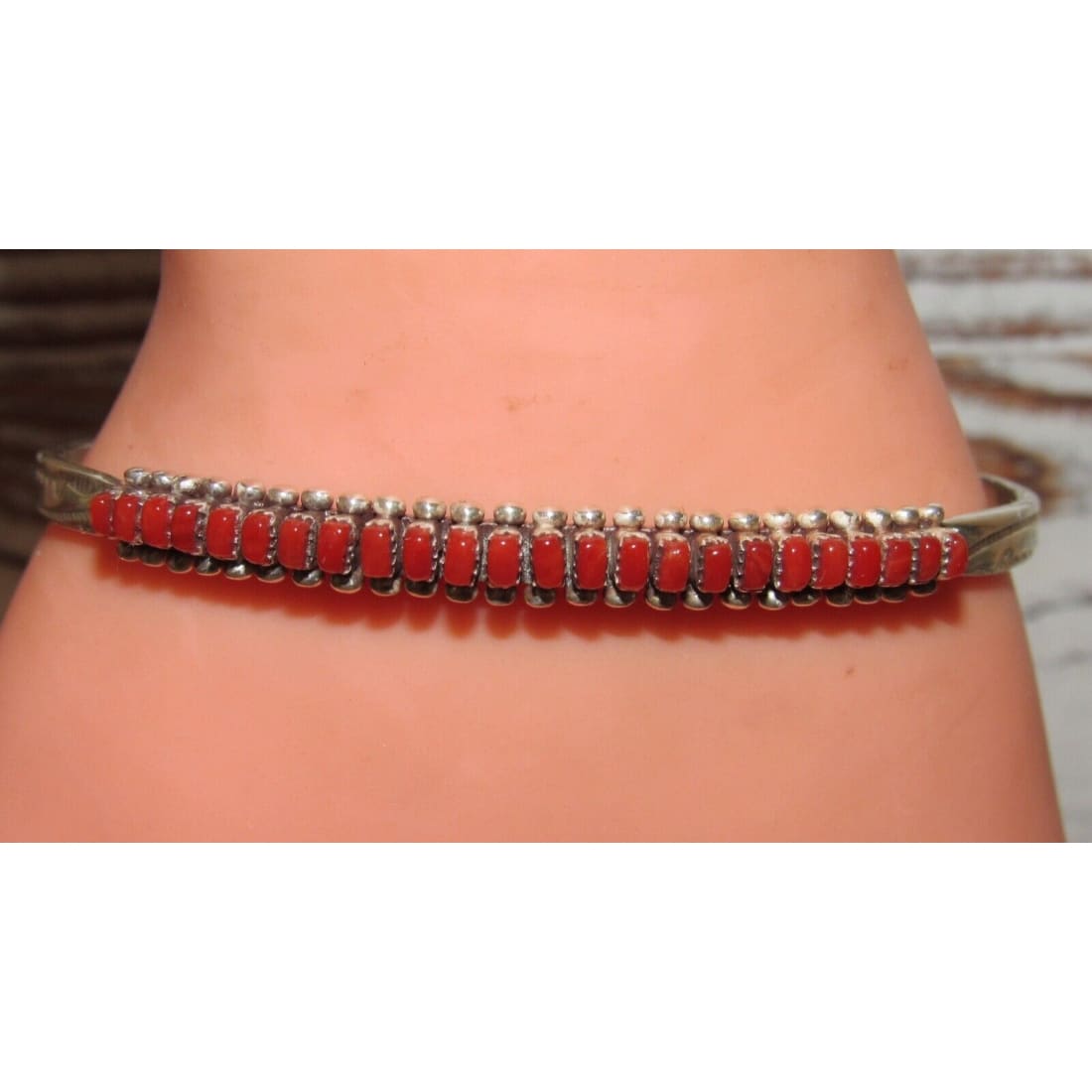 VTG Zuni Mediterranean Coral Snake Eye Cuff Bracelet