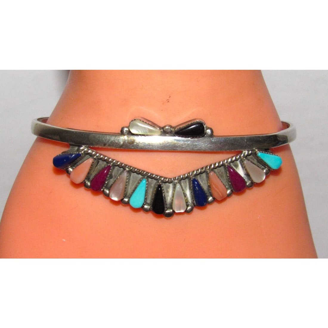 VTG Zuni Petit Point Turquoise Sugilite Lapis Cuff Bracelet