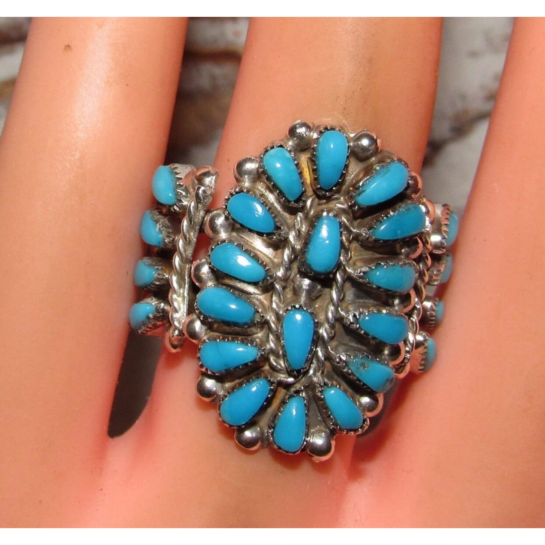 VTG Zuni Turquoise Cluster Ring Sz 6 Sterling Silver Native