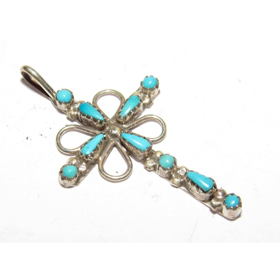 VTG Zuni Turquoise Cross Pendant Sterling Silver Native