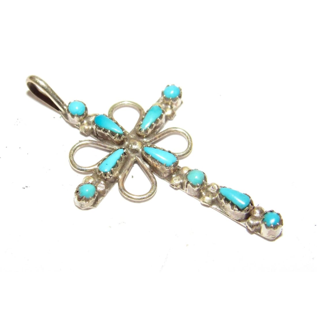 VTG Zuni Turquoise Cross Pendant Sterling Silver Native