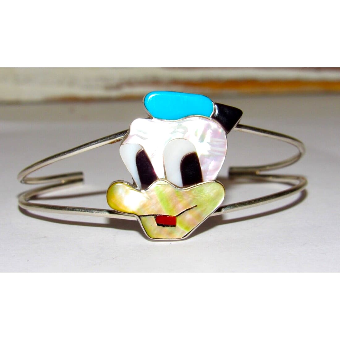 Zuni Donald Duck Character Inlay Bracelet Sterling Silver