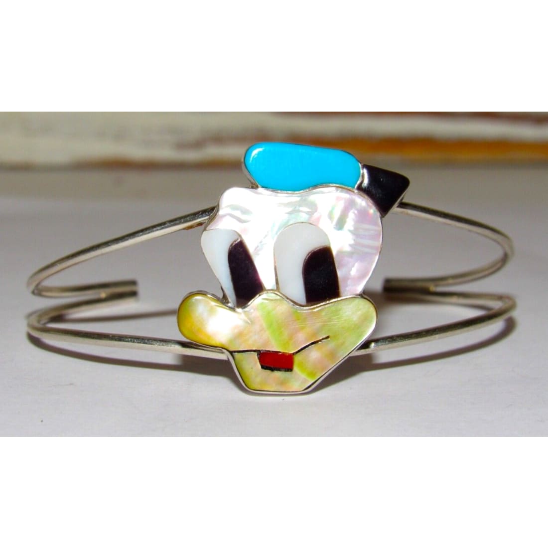Zuni Donald Duck Character Inlay Bracelet Sterling Silver