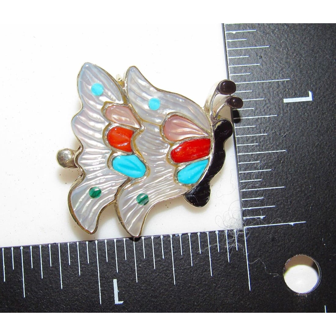 Zuni Inlay Butterfly Pin Pendant Sterling Silver Tamara