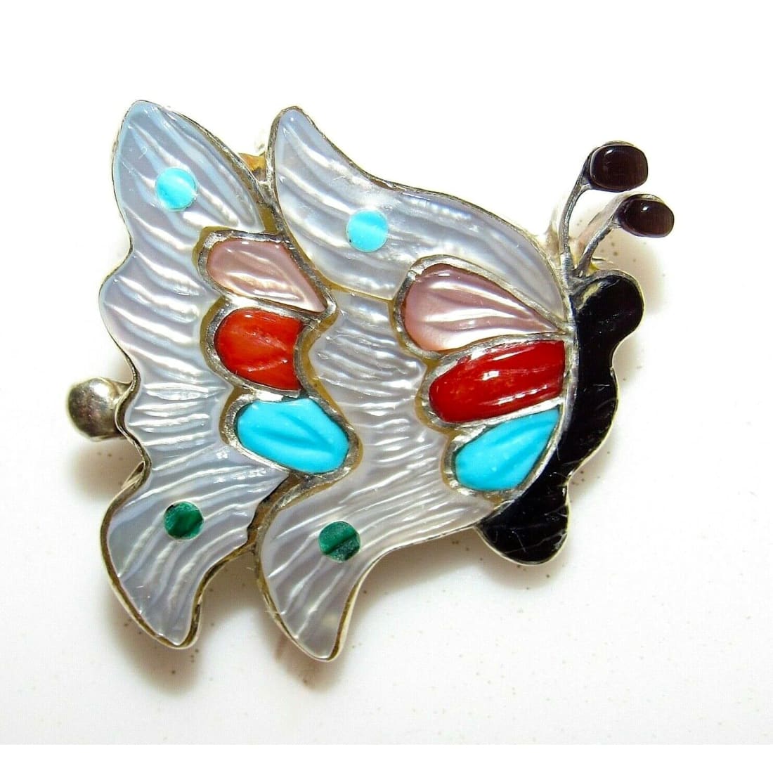 Zuni Inlay Butterfly Pin Pendant Sterling Silver Tamara