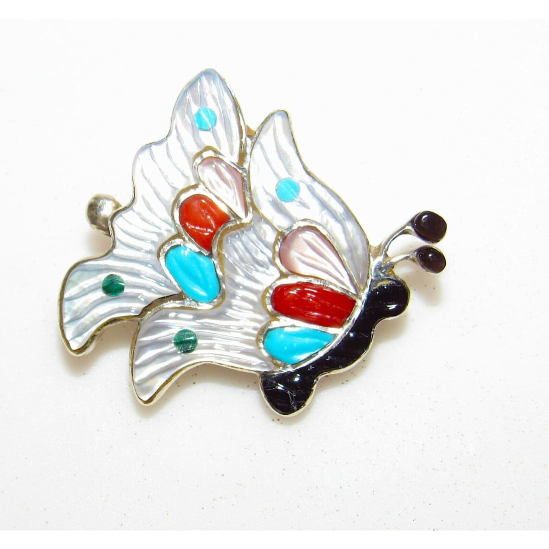 Zuni Inlay Butterfly Pin Pendant Sterling Silver Tamara